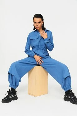 SOLADO Lapel Neck Pocket Patched Cinched Waist Boiler Suit