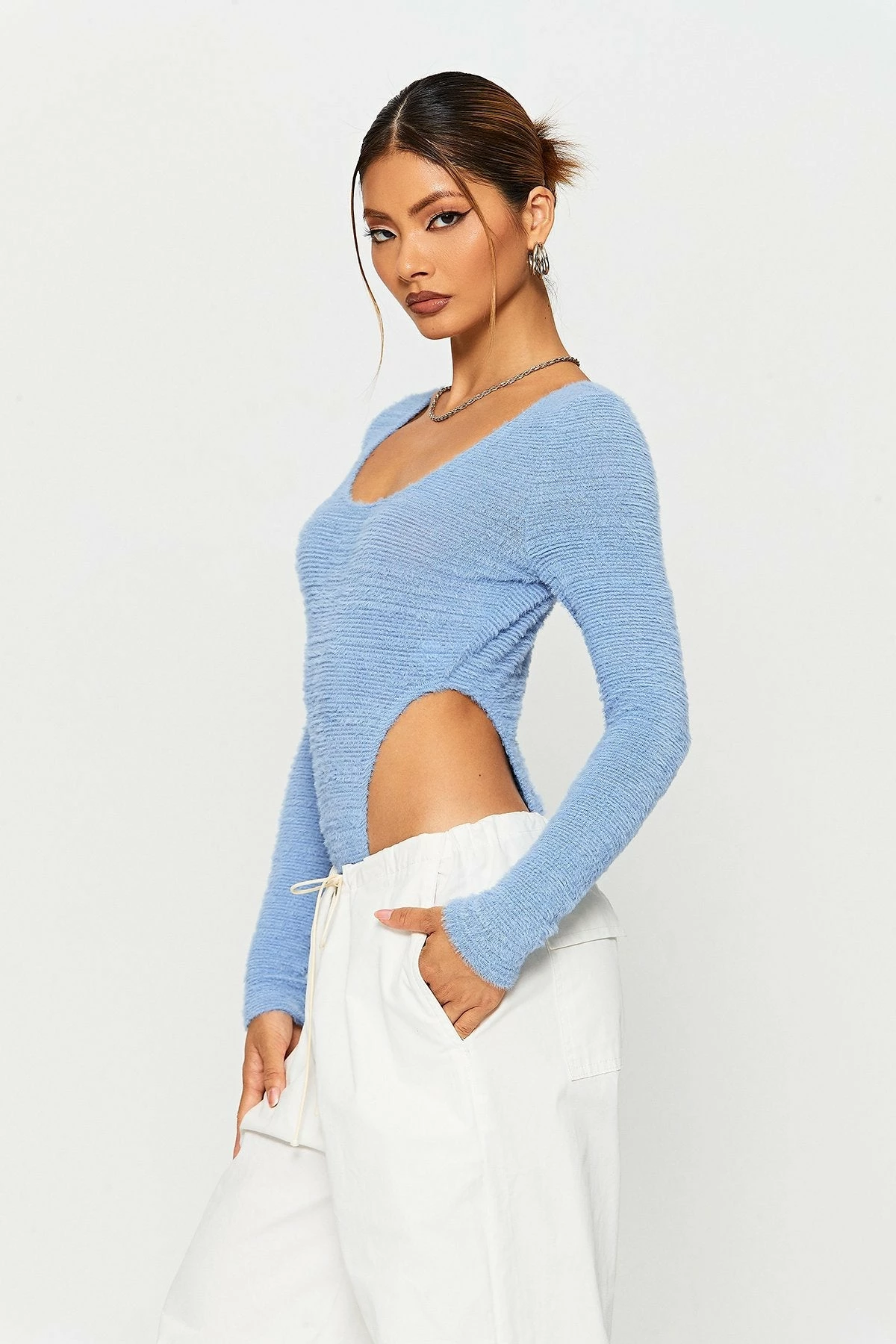 SOLADO U Neck Fluffy Long Sleeve Bodysuit 3 SOLADO U Neck Fluffy Long Sleeve Bodysuit - Image 3