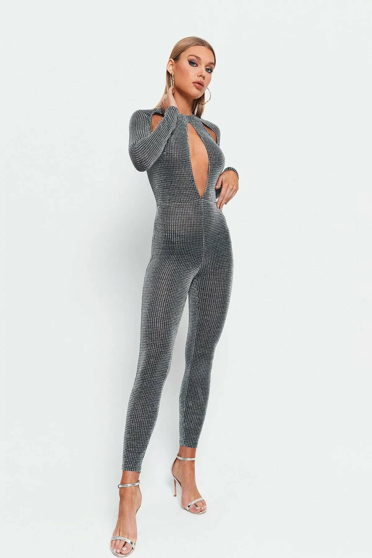 SOLADO Cut Out Sheen Long Sleeve Skinny Jumpsuit 2 SOLADO Cut Out Sheen Long Sleeve Skinny Jumpsuit - Image 2