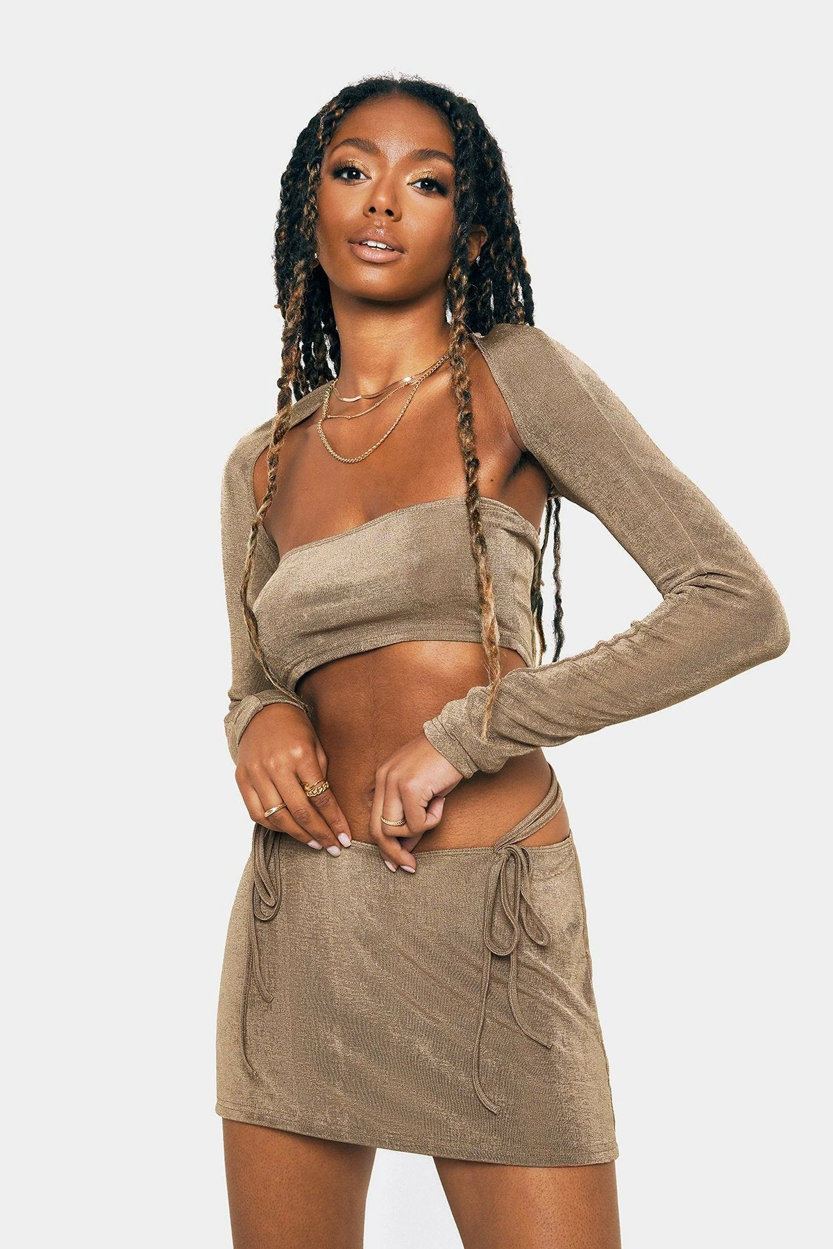 SOLADO Off Shoulder Solid Tube Crop Top With Cardigan 2 SOLADO Off Shoulder Solid Tube Crop Top With Cardigan - Image 2