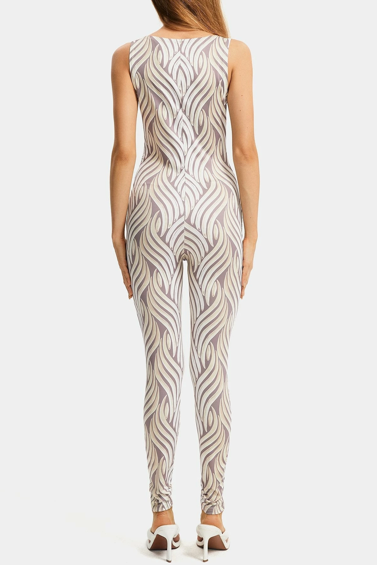Solado Abstract Print Plunging Neck Cut Out Tie Jumpsuit - Image 7