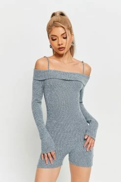 SOLADO Cold Shoulder Ribbed Knit Long Sleeve Romper Playsuit