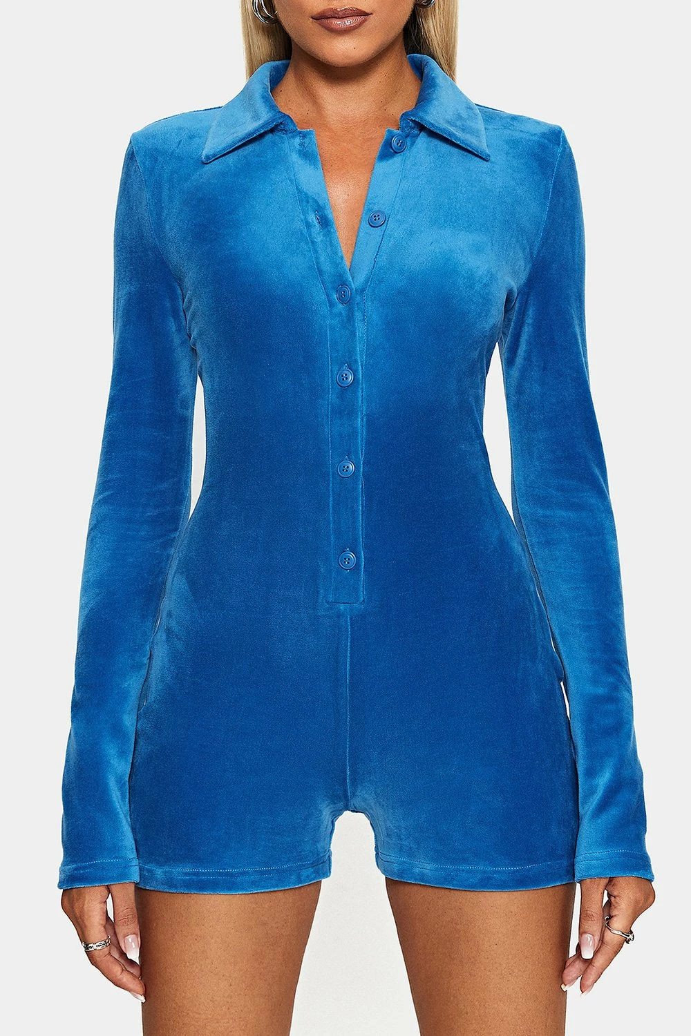 SOLADO Lapel Neck Button Front Velvet Romper Playsuit 6 SOLADO Lapel Neck Button Front Velvet Romper Playsuit - Image 6