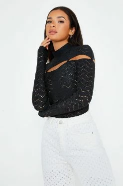 SOLADO Mock Neck Cut Out Long Sleeve Bodysuit