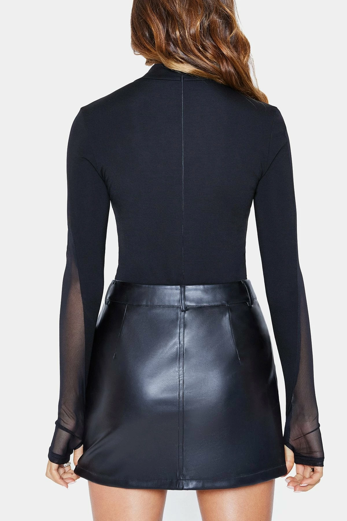 SOLADO Mock Neck Mesh Splicing Long Sleeve Bodysuit - Image 7