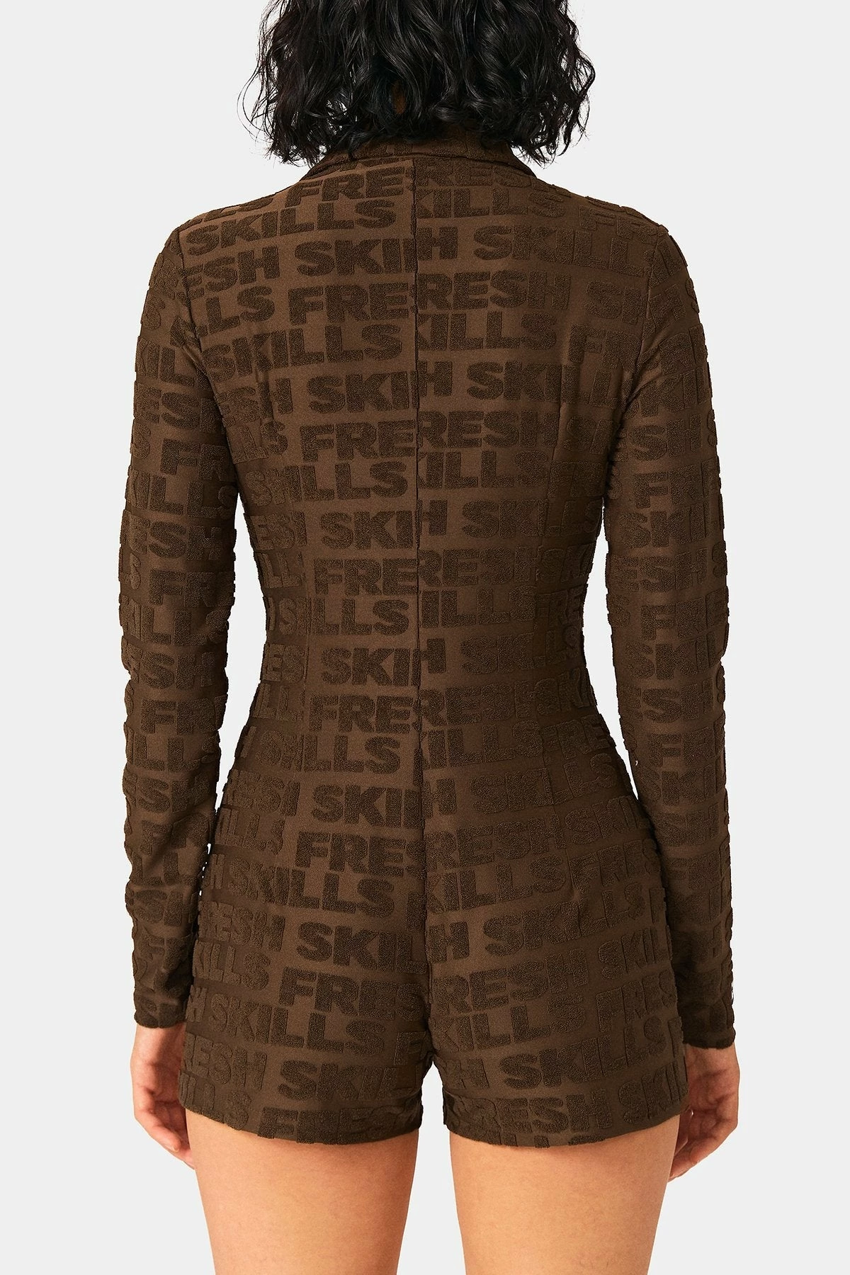 SOLADO Lapel Neck Button Front Letter Print Romper Playsuit 7 SOLADO Lapel Neck Button Front Letter Print Romper Playsuit - Image 7