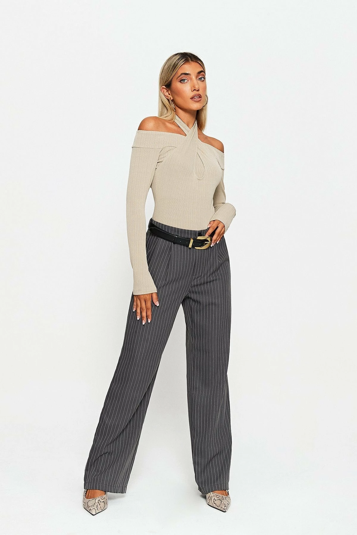 SOLADO Halter Neck Cross Over Cold Shoulder Bodysuit - Image 4