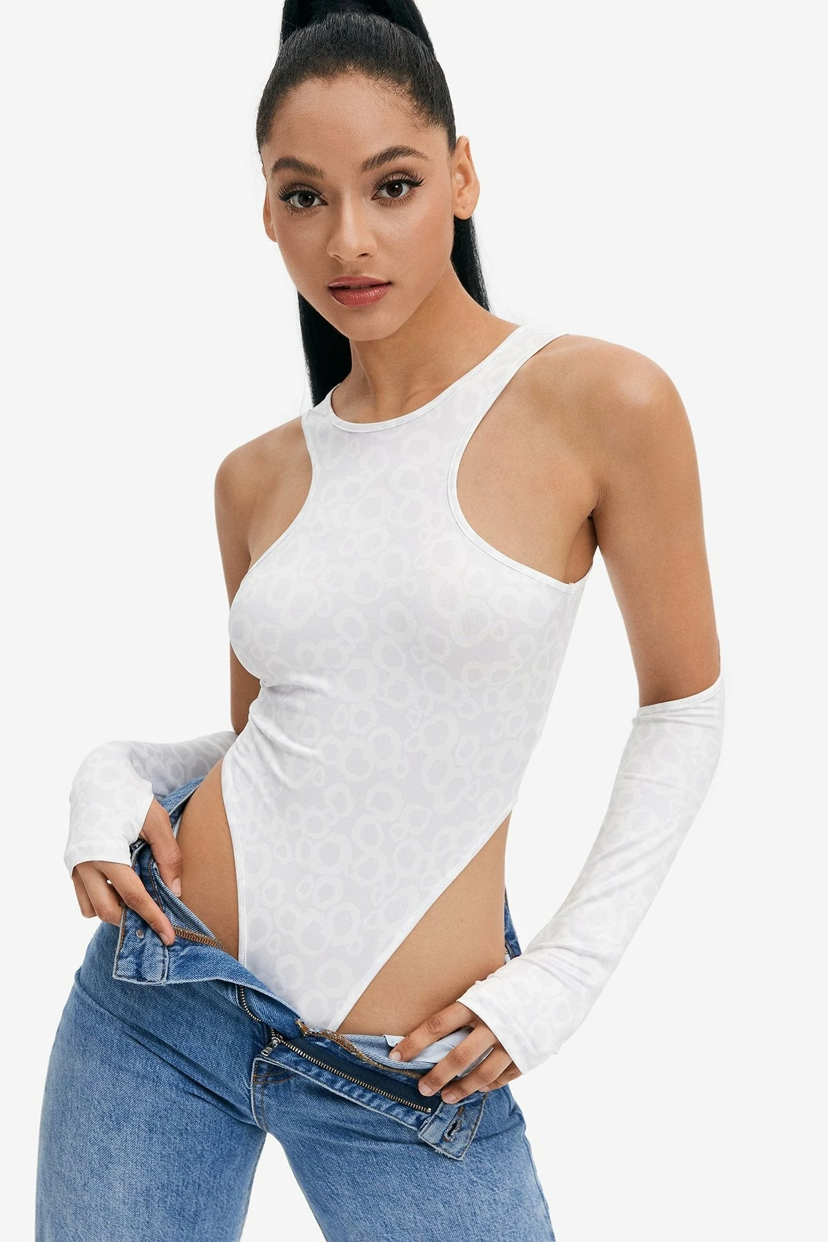 Solado Cut Out Abstract Print Cold Shoulder Bodysuit 1 Solado Cut Out Abstract Print Cold Shoulder Bodysuit