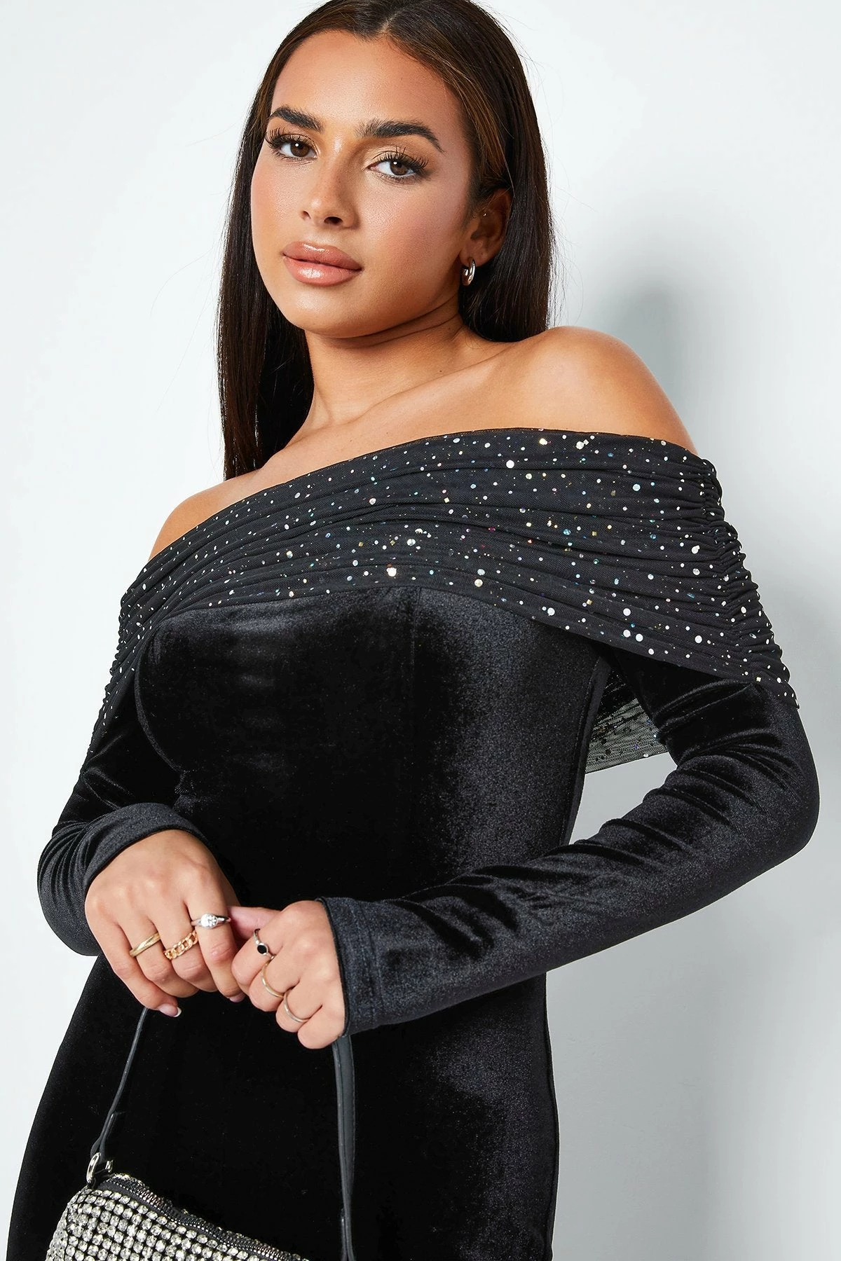 SOLADO Off Shoulder Rhinestone Decor Long Sleeve Jumpsuit 5 SOLADO Off Shoulder Rhinestone Decor Long Sleeve Jumpsuit - Image 5
